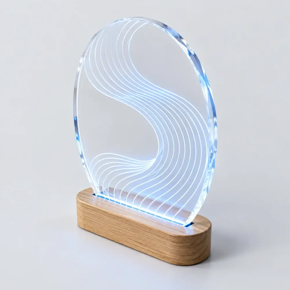 Lámpara de líneas curvas · Propuesta visual generada con IA; fabricación a validar según proyecto.